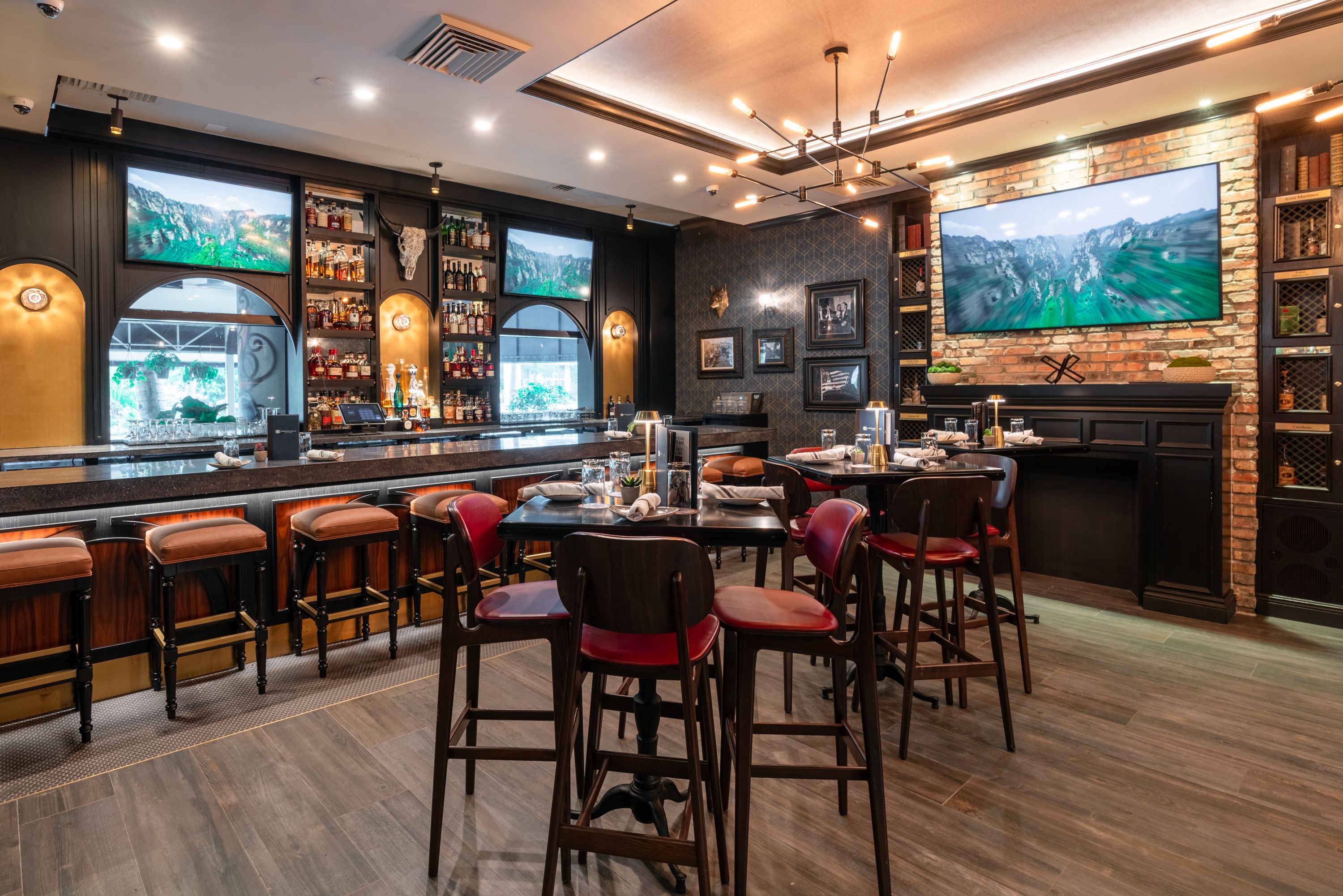 American Social waterfront patio with river views